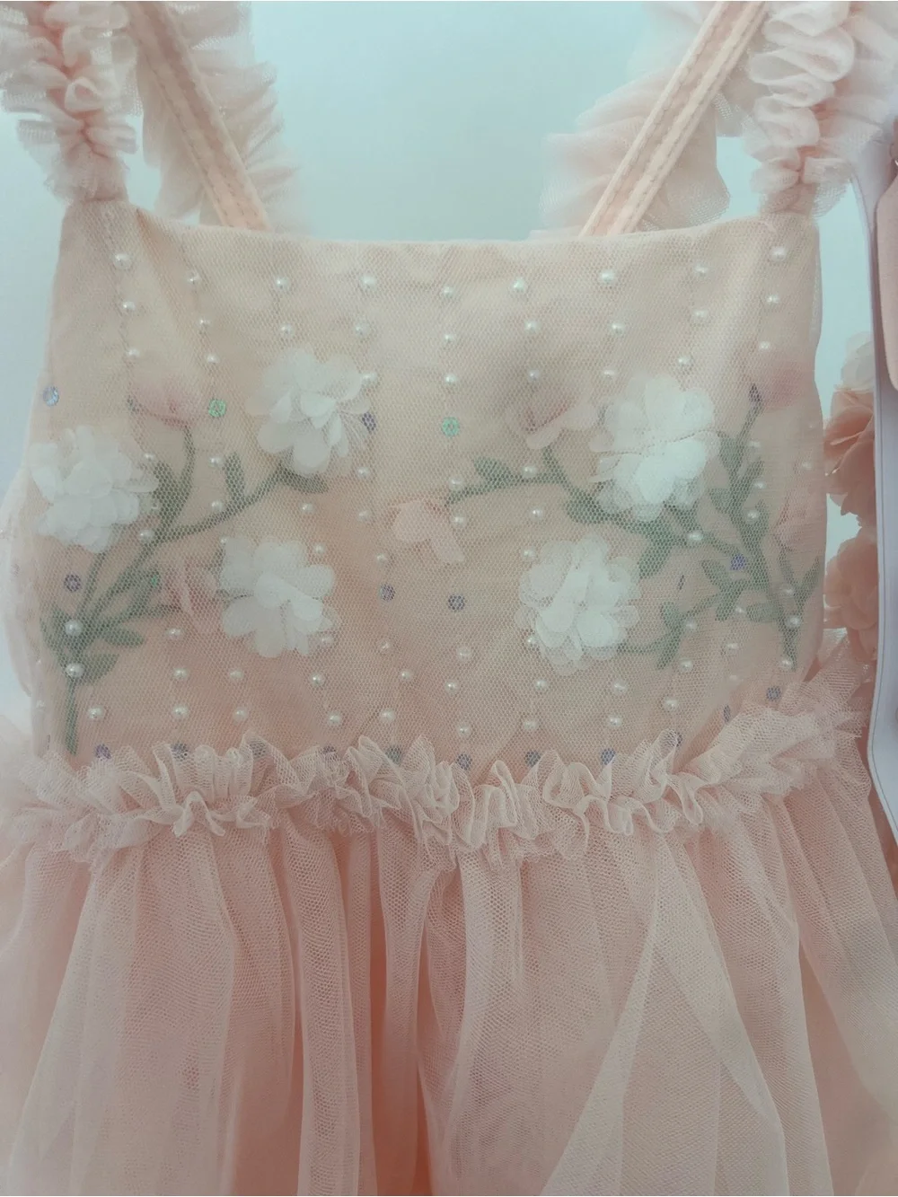 NWT Shabby Chic Blush Peach Tulle Princess Party Dress, Flowers Pearls Sequins